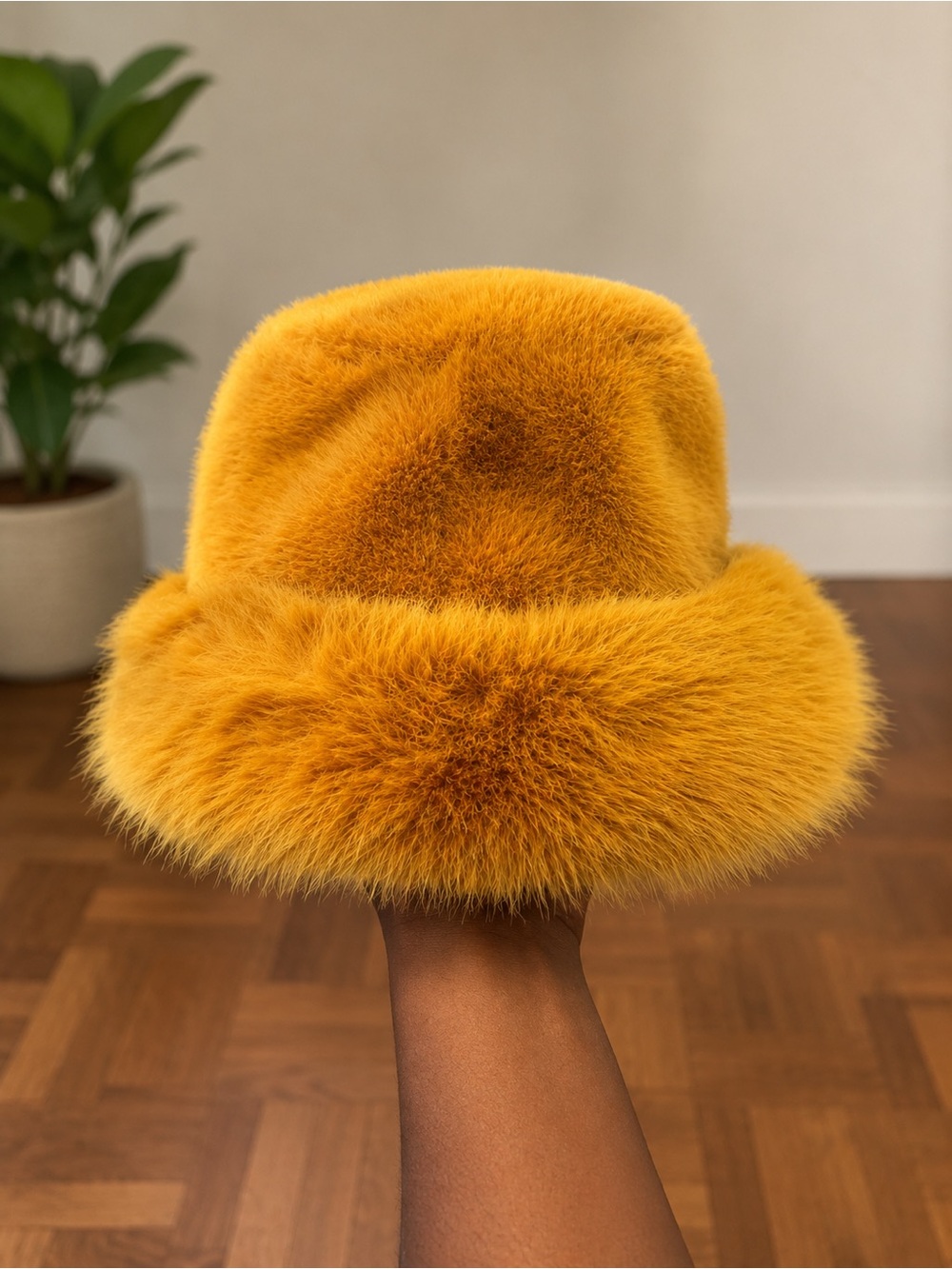 Mustard Yellow Faux Fur Bucket Hat